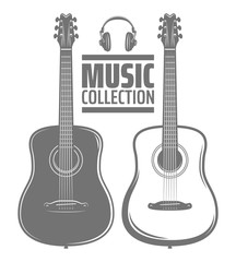 Logo for musical instruments shop, store, record studio, label. Guitar vector illustration
