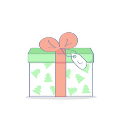 New Year or Christmas gift, present box, flat outline vector illustration icon concept.