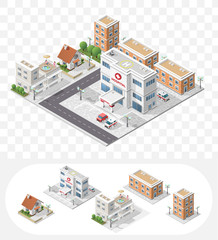 Isometric High Quality City Element with 45 Degrees Shadows on Transparent Background