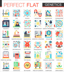 Biochemistry, biology genetics vector complex flat icon concept symbols for web infographic design.
