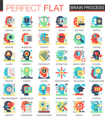 Brain mind individuality process vector complex flat icon concept symbols for web infographic design.