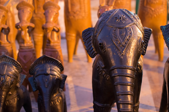 Clay made elephant, terracotta handicrafts on display