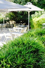 Empty street cafe on a hot day