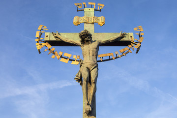 Crucifix on the Chales Bridge in Prague