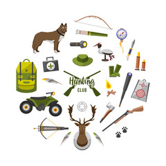 camping trip equipment collection. accessories and base camp. hike outdoor adventure elements. tourism, engraved hand drawn in old sketch, vintage style. backpack and lantern, tent and deer and gun.