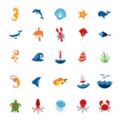 ocean or sea logo with with animals and fish, shellfish and seashells. marine icon. use for the interface in the application.