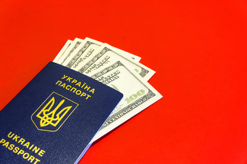 blue yellow flag and passport of Ukraine