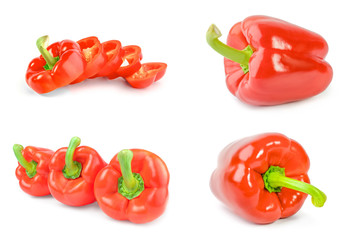 Collage of red bell peppers isolated on white