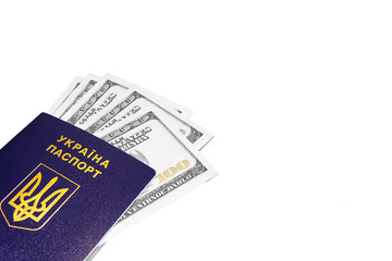 blue yellow flag and passport of Ukraine