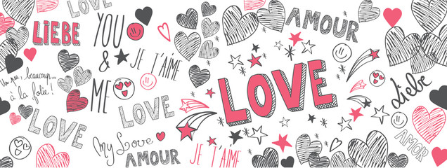 Love doodles background - obrazy, fototapety, plakaty