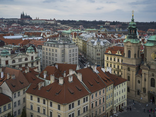 High angle view of buildings viewed from Old Town Hall Tower, Old Town Square, Old Town, Prague, Czech Republic