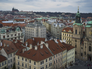 High angle view of buildings viewed from Old Town Hall Tower, Old Town Square, Old Town, Prague,...