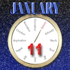 Stock Illustration - Red Bold 11 Blue Bold January, 3D Illustration, Night Snowing Background.