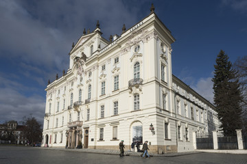 Fototapeta na wymiar Facade of Archbishop's Palace near Prague Castle, Hradcany Square, Prague, Czech Republic