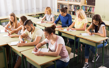 Obraz premium Young students studying in the classroom