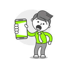 Vector person with phone emotions and mood of surprise, horror, upset