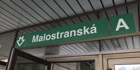 Close-up of information sign, Prague Metro, Prague, Czech Republic
