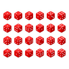 Set of red isometric dice.