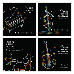 Naklejka premium Jazz music banner poster square 4 musical instrument illustration vector. Music concept.