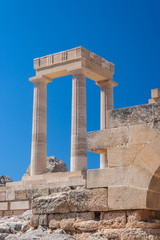 Ruins of ancient castle acropolis in Lindos on Greek Rhodes Island