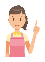 A female home helper wearing an apron points to your finger