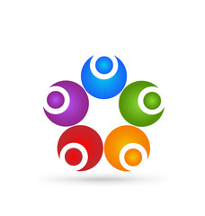 Team of 5 working people icon