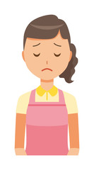 Female home helper in apron apologizes