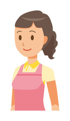 A female home helper wearing an apron is walking