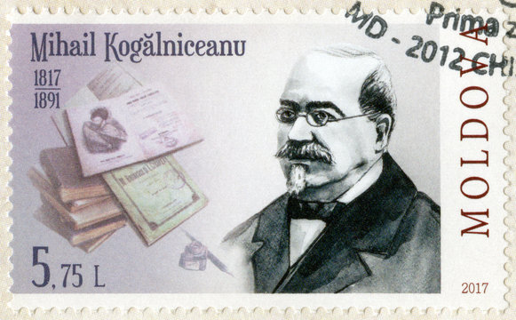 MOLDOVA - CIRCA 2017: shows Mihail Kogalniceanu (1817-1891), statesman, lawyer, series Eminent personalities
