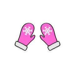 Vector illustration pair of knitted christmas mittens on green background. Mitten icon. Christmas greeting card with mittens