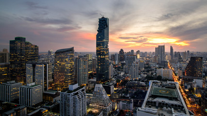 Fototapeta premium Bangkok city - beautiful twilight sunset long exposure light cityscape at night , landscape Bangkok Thailand