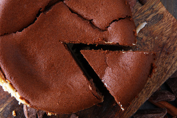 Homemade cheesecake with chocolate dessert - healthy organic summer dessert pie cheesecake. Vanilla Cheese Cake.