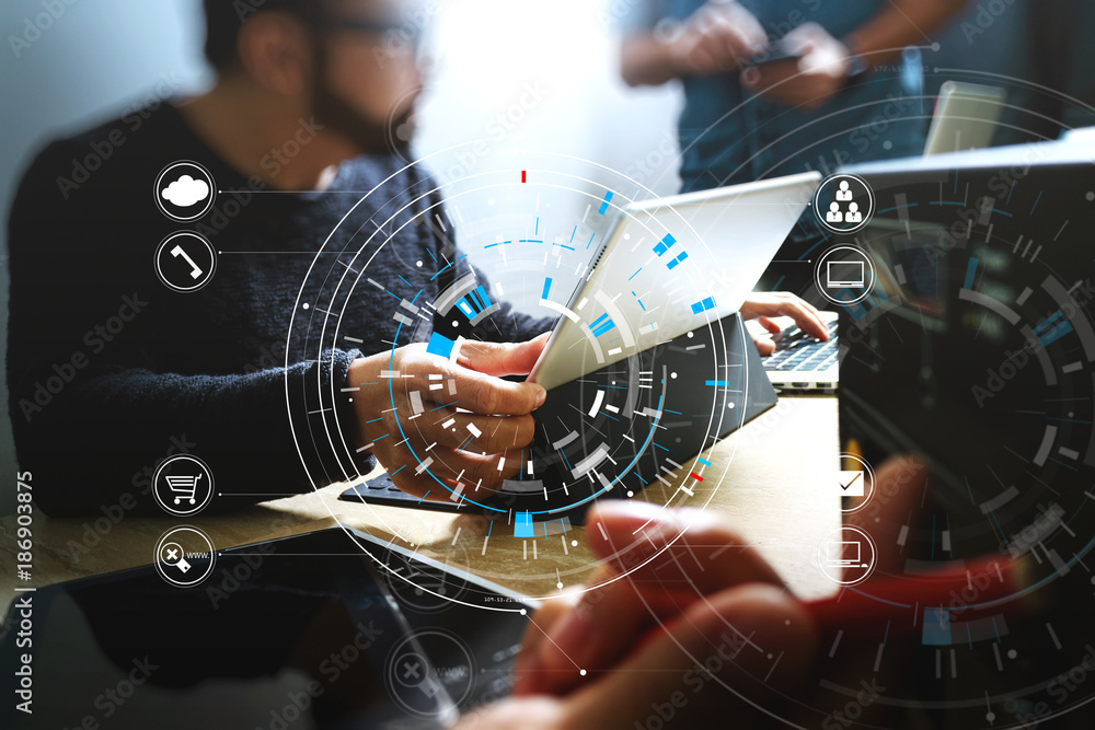 Poster Developing programming and coding technologies. Website Team design. Cyber space content.Big data concept with VR diagram.