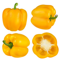 Fresh yellow sweet pepper red bell isolated on white background with clipping path set