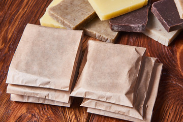 handmade natural soap in craft paper package