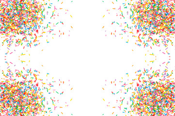 Sugar sprinkle dots hearts, decoration for cake and bakery, as a background. Isolated on white.