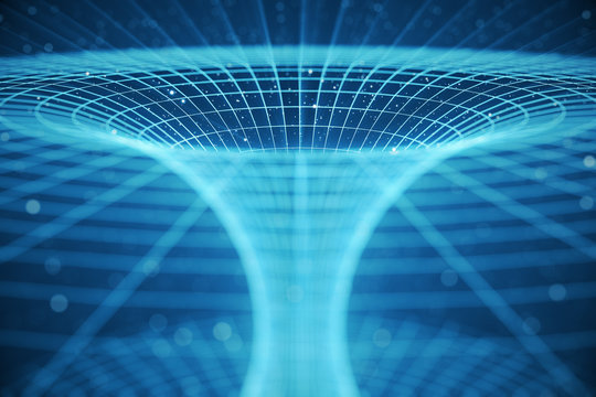 3D illustration tunnel or wormhole, tunnel that can connect one universe with another. Abstract speed tunnel warp in space, wormhole or black hole, scene of overcoming the temporary space in cosmos