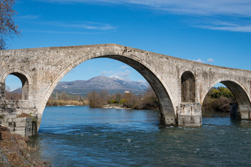Bridge of Arta in Greece. A stone bridge that crosses the Arachthos river in the west of the city of Arta. The folk ballad "The Bridge of Arta" tells a story of human sacrifice during its building.