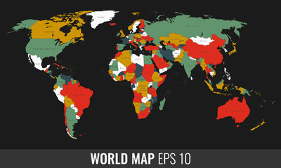 High Detail Geopolititcal World Map. Vector