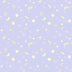 Seamless pattern baby set on blue background. cute delicate illustration, soft Pastel color. printing on paper and fabric
