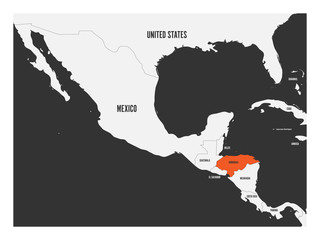 Honduras orange marked in political map of Central America. Simple flat vector illustration.