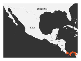 Panama orange marked in political map of Central America. Simple flat vector illustration.