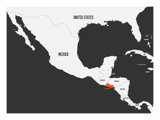 El Salvador orange marked in political map of Central America. Simple flat vector illustration.