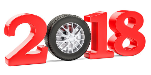 2018 auto concept with car wheel, 3D rendering