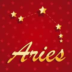 Constellation Aries over red starry background - vector illustration.