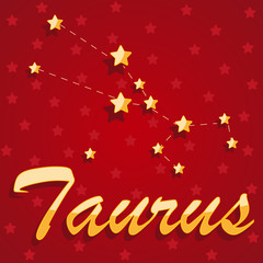 Constellation Taurus over red starry background - vector illustration.