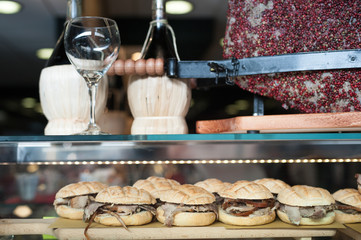 Sandwich with Meat in Cafe Restaurant Display to Eat for Take Away and Fast Food Lunch and Dinner