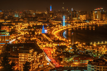 Panorama of the night Baku view frome above