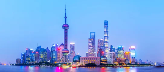 Foto op Plexiglas Shanghai Nacht uitzicht op Shanghai Bund
