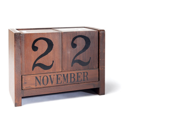Wooden Perpetual Calendar set to November 22nd